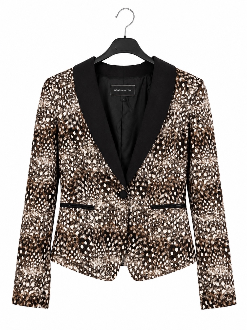 BCBGMAXAZRIA Bowie Animal Feather Print Tuxedo Blazer Jacket L
